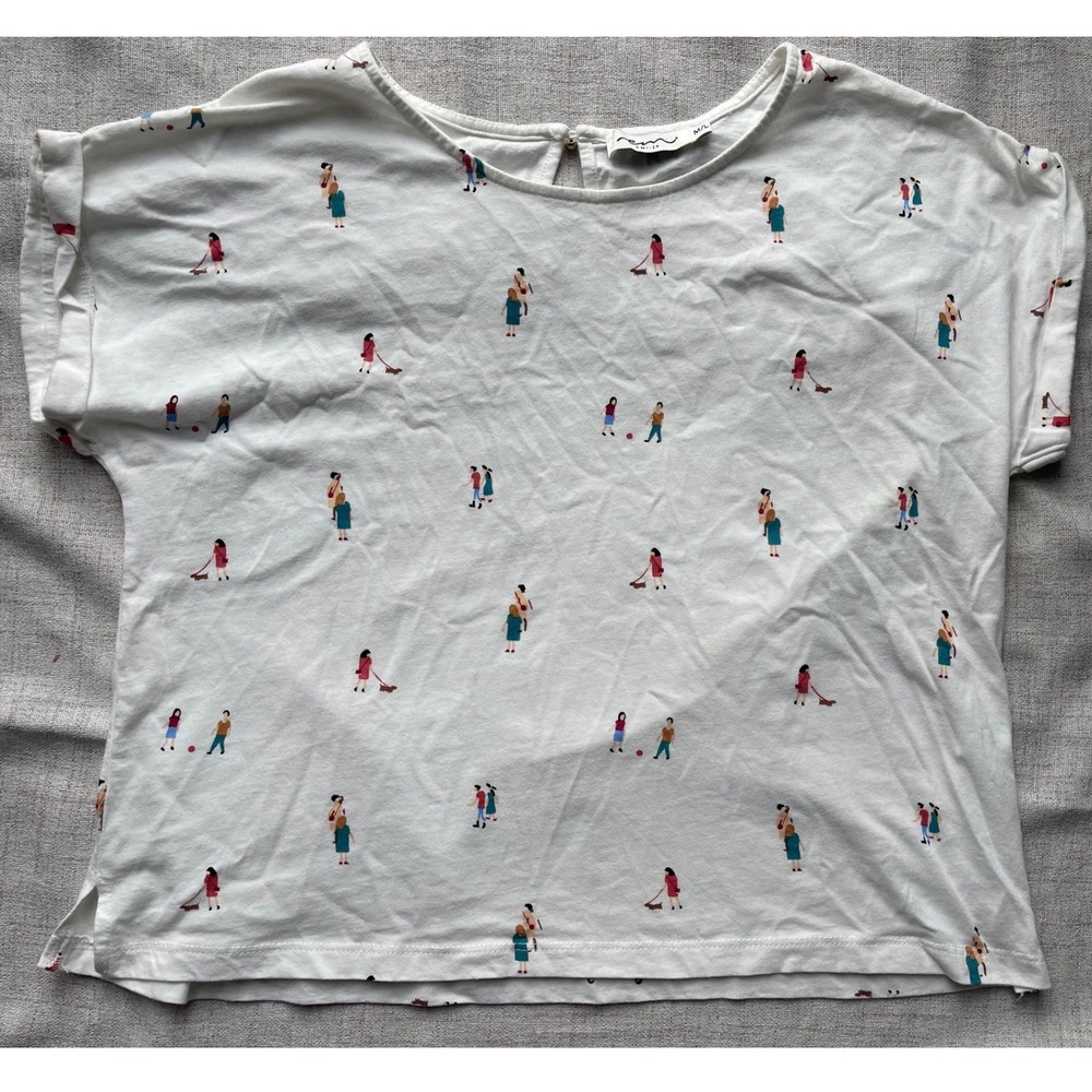 Emi-Jo White Cotton Novelty Park Print Short Sleeve T-Shirt Size M/L